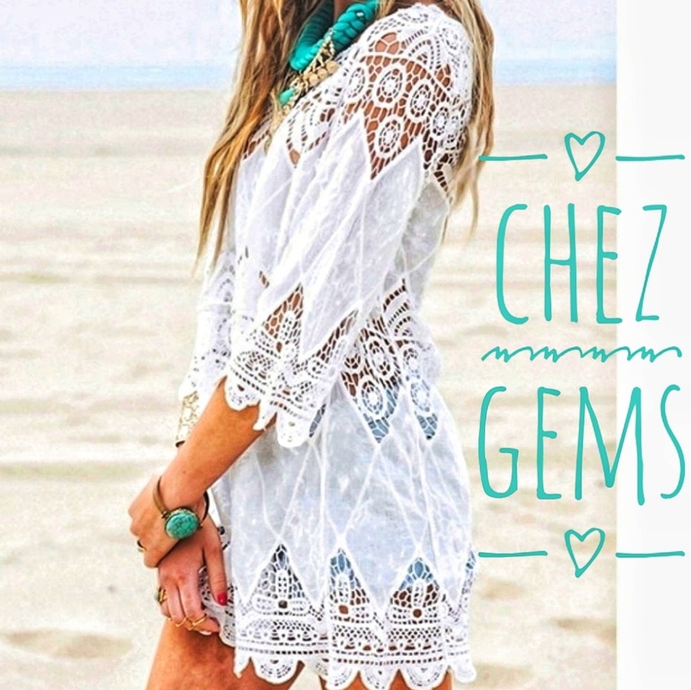 NEW Ivory Cotton Coverup Tunic Boho Swim  NWT S  L